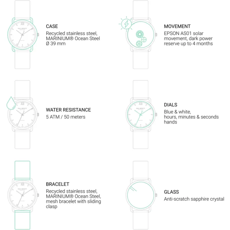 PAUL HEWITT Gravierbare Uhren | Solaruhren>Sailor 39 mm Uhr